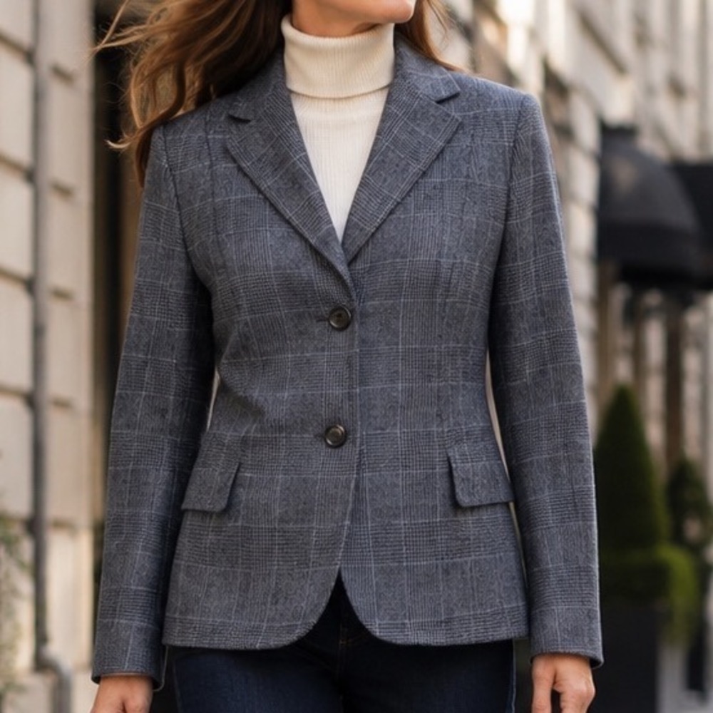 Pendleton Virgin Wool Jacket Blazer Womens 10 Petite Plaid Grey Career Work B6